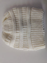 Mixed Color Knitted Wool Hat for Women - Non-labeled Ponytail Design for Comfort and Style