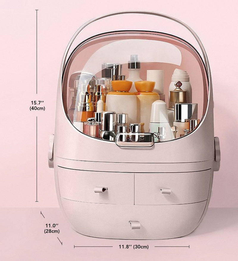 Ultimate Waterproof Cosmetic Organizer: Dust-Proof, Fully Open Lid for Effortless Access and Elegance
