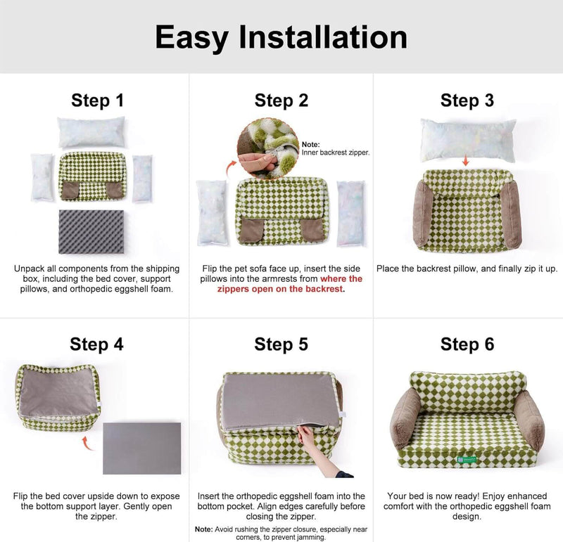 MEWOOFUN Orthopedic Dog Bed - Cozy Egg Foam Sofa for Small/Medium Dogs, Removable Washable Cover, Non-Slip Base, Large, Beige