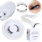 False eyelashes set with application tool and tutorial card on a white background