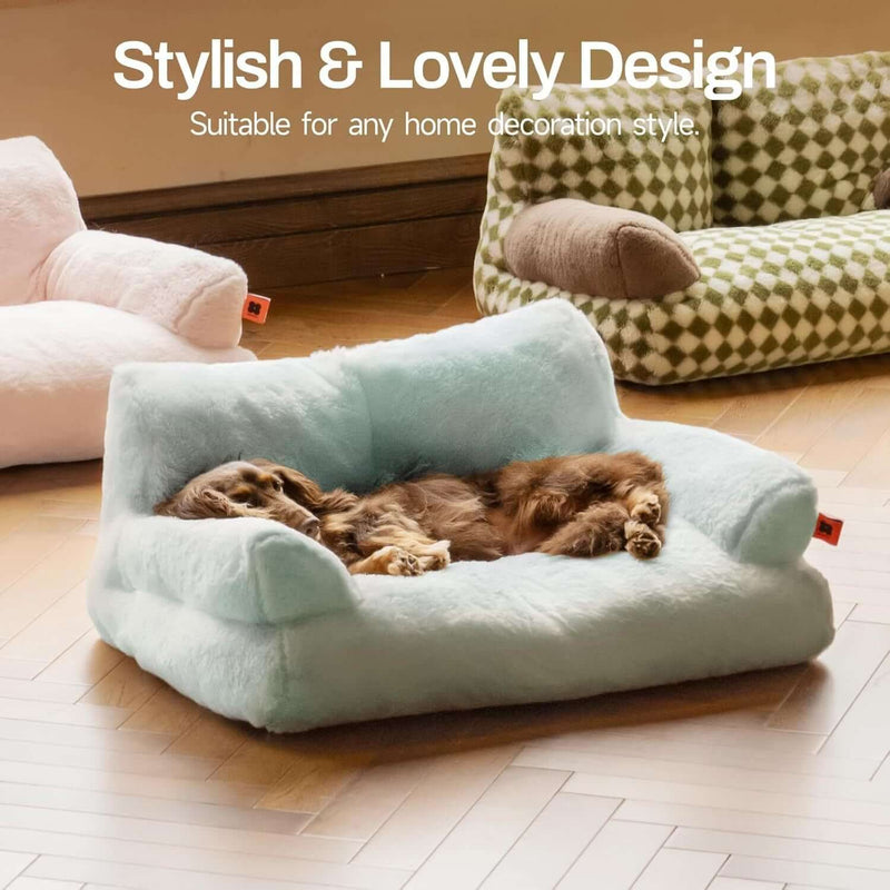 MEWOOFUN Cozy Blue Cat Bed - Washable Pet Couch for Indoor Cats & Small Dogs with Non-Slip Base, 26x19x13"