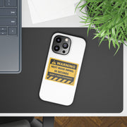 Mood Swing Warning Slim Case for phone with vibrant yellow label, perfect for adding fun personality and protection.