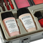 MissYoung makeup set with liquid foundation, blush, and lipstick in a case.
