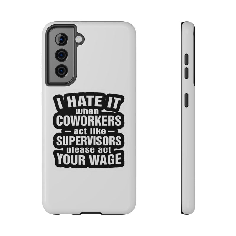 Phone case with humorous text design on a white background