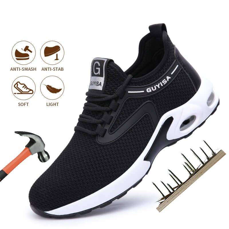 Black Lightweight Safety Sneakers for Men – Breathable Comfort for Work, Gym & Travel – Perfect for Casual, Tennis & Running