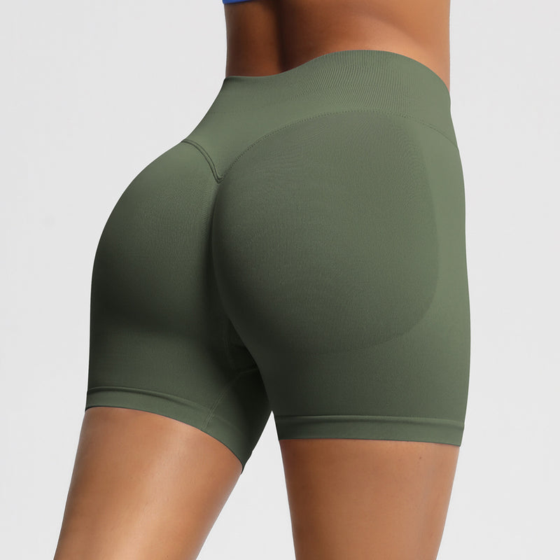 Seamless Three-section Waist Fitness Shorts Women's High Top Sports Yoga Shorts,Sizes: XS-XXL