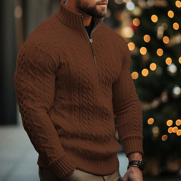 Men's Twisted Knit Half-Zip Sweater for Ultimate Warmth & Style