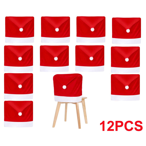 12pcs Christmas Santa Hat Chair Covers for Holiday Decor