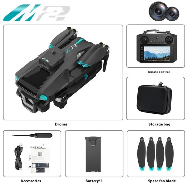 DJI Mavic Pro drone set with remote control, storage bag, accessories, battery, and spare fan blade on a white background.