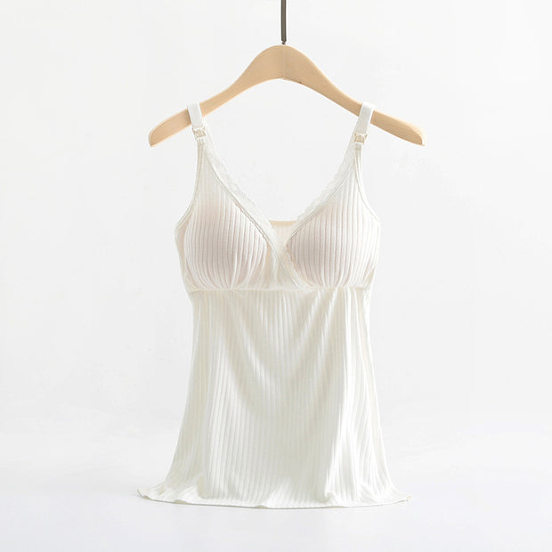 White ribbed tank top on a hanger against a white background