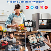 Vlogging camera for webcam with live streaming, record vlog, and video call functionalities.