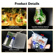 Christmas Snow Globe String Lights - 13.78FT Battery Powered with 10 LED Bulbs, Pine Needles, Snowflakes & Berries for Indoor Decor