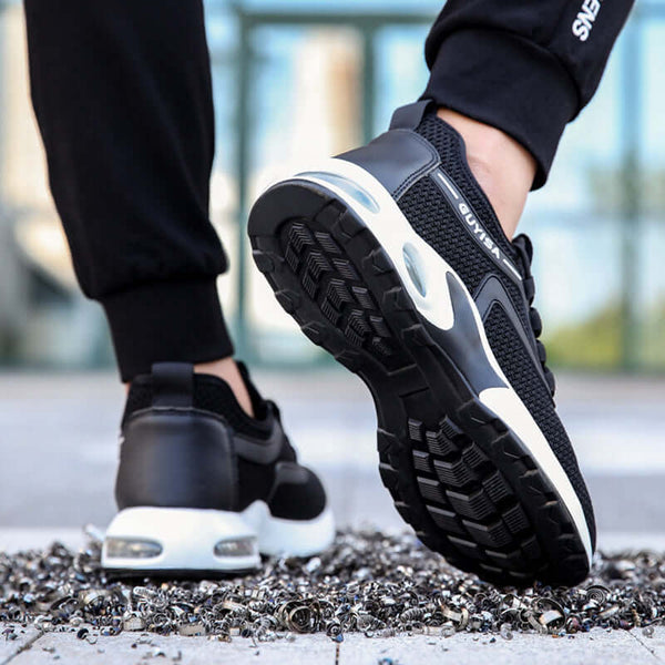 Black Lightweight Safety Sneakers for Men – Breathable Comfort for Work, Gym & Travel – Perfect for Casual, Tennis & Running
