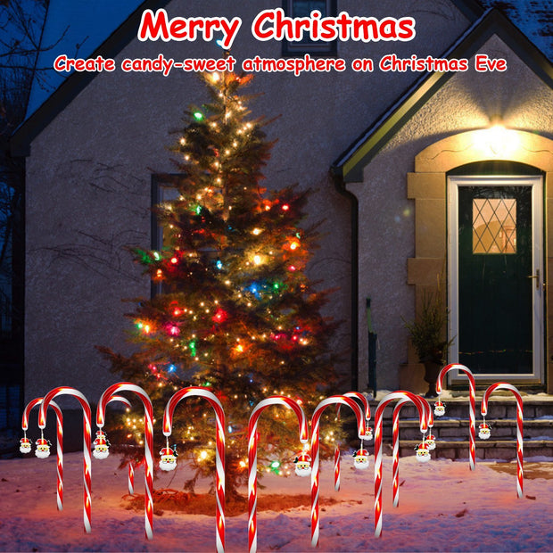 Solar Candy Cane Lights - 12 LEDs, Waterproof Christmas Decorations, 8 Modes, Timer, Outdoor Pathway Markers