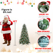 Christmas tree with Santa Claus figure and product features on a festive background