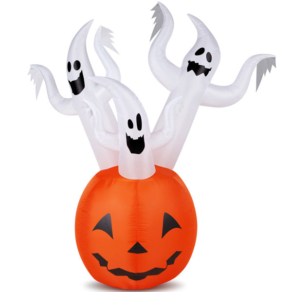 5.9 FT Halloween Inflatable Pumpkin Ghost Outdoor Decorations, Scary Blow Up Yard Decor With Built-in LED Lights For Holiday Party Yard Lawn Garden Decor Indoor Outdoor 12V