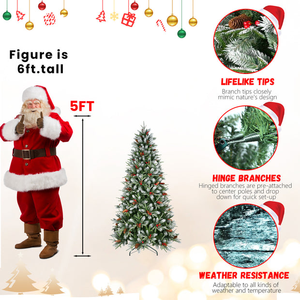 Christmas tree and Santa Claus figure with measurements and features highlighted