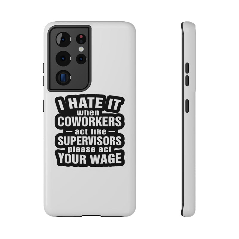 Phone case with humorous text design on a white background