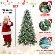 Christmas tree with Santa Claus figure and product features on a beige background
