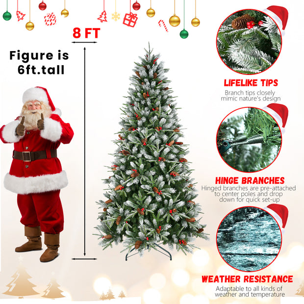 Christmas tree with Santa Claus figure and product features on a beige background