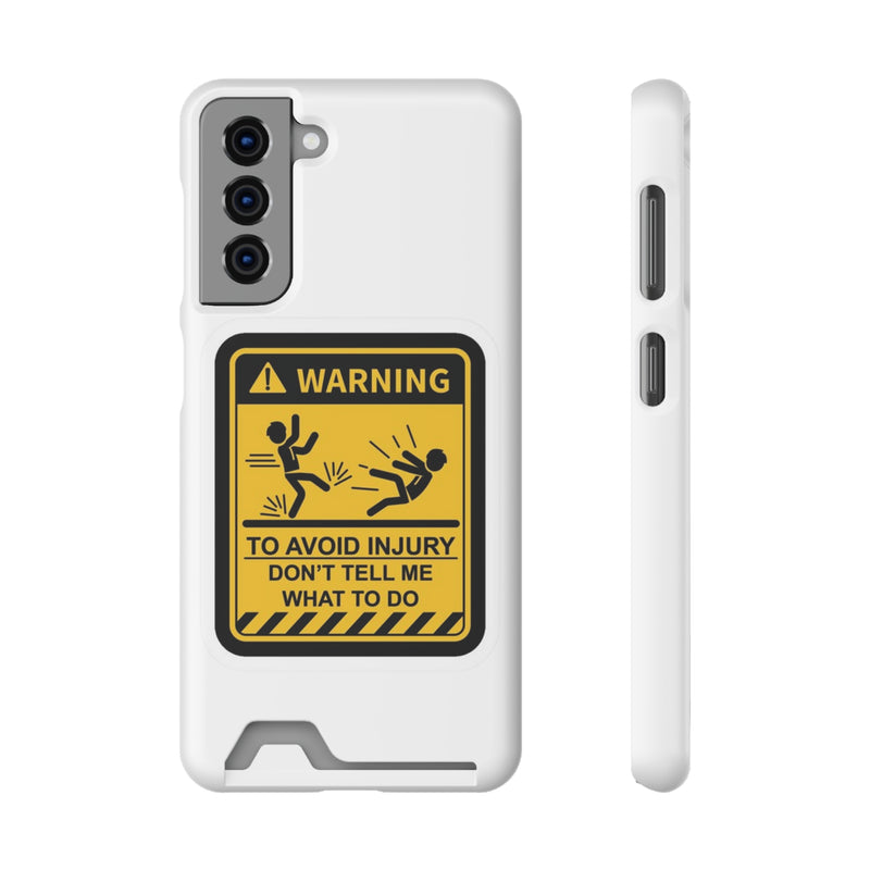 Warning Phone Case with Card Holder featuring vibrant warning sign design for added style and protection.