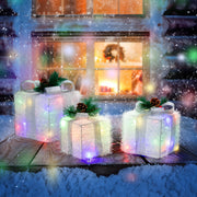 Set of 3 White Christmas Gift Boxes with Elegant Lighting for Holiday Decor