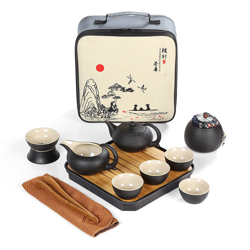 Japanese black pottery tea set
