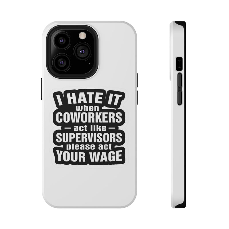 Phone case with humorous text design on a white background