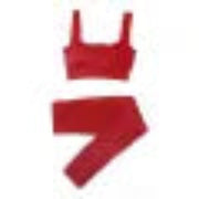 Red sports bra and leggings set on a white background
