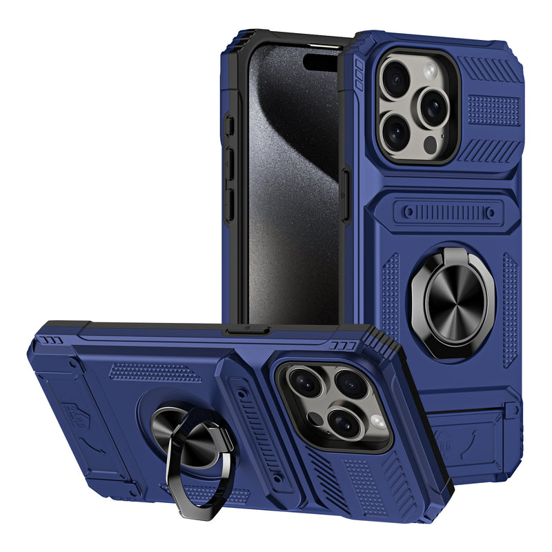 Blue phone case with ring holder on a white background