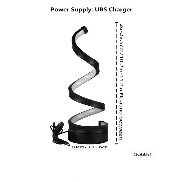 Spiral UBS charger with dimensions on a white background