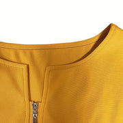 A-Line Midi Dress for Women - Geometric Print, Semi-Zip Neck, Long Sleeves