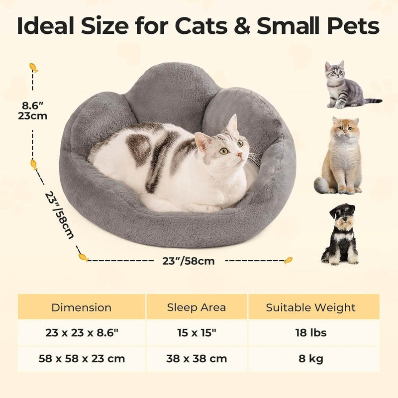 Cozy MEWOOFUN Cat & Small Dog Bed - Fluffy, Washable Flower Sofa with Non-Slip Bottom for Happy Indoor Pets, Grey, 23"