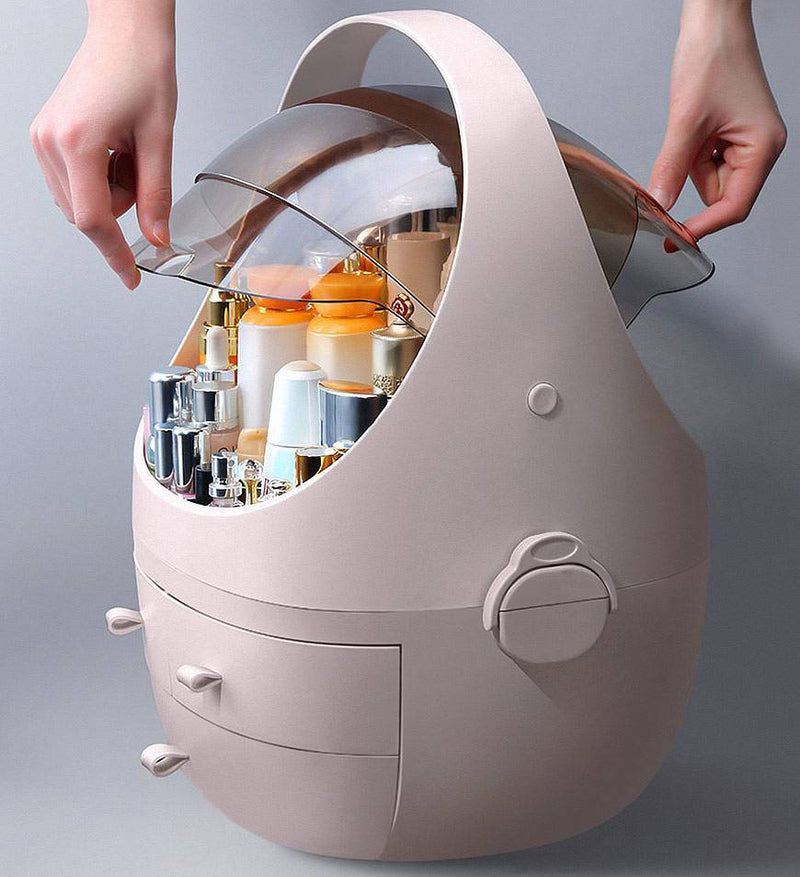 Ultimate Waterproof Cosmetic Organizer: Dust-Proof, Fully Open Lid for Effortless Access and Elegance
