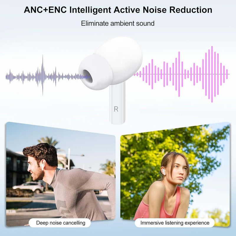 Ultra-Comfort Wireless Earbuds - 5.4 Bluetooth, Touch Control, ANC/ENC Noise Cancelling & Microphone for Ultimate Sound on Any Device