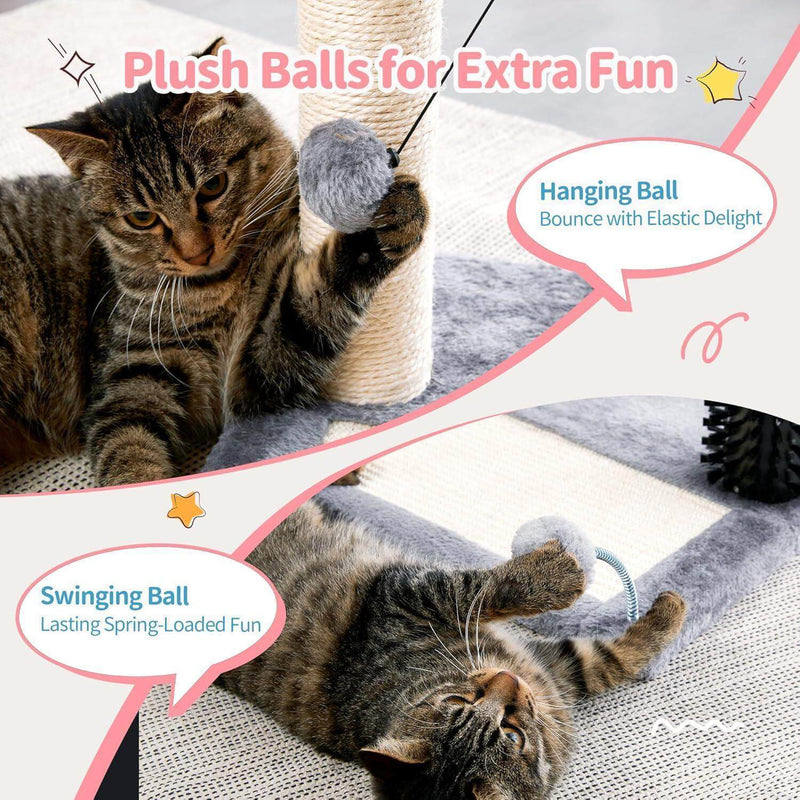 Ultimate 4-in-1 Cat Tree: Cozy Bed, Self-Grooming Brush & Sisal Post for Happy Indoor Kittens!