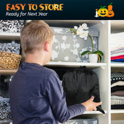 Child organizing items on a shelf with text about storage solutions.