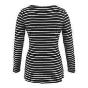Black and white striped long-sleeve top on a white background