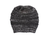 Mixed Color Knitted Wool Hat for Women - Non-labeled Ponytail Design for Comfort and Style