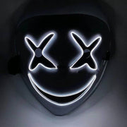 Mask with glowing white LED lights on a dark background
