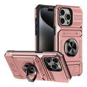 Rose gold phone case with ring holder on a white background