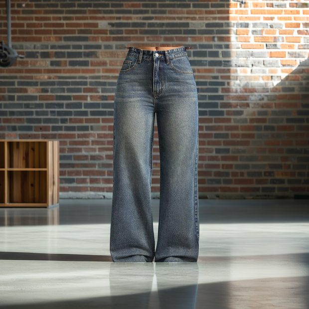 Women's Wide-Leg High-Waist Jeans with Multi-Pockets