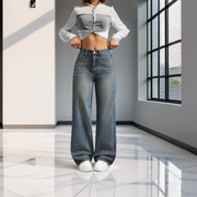 Women's Wide-Leg High-Waist Jeans with Multi-Pockets