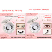 Comparison of two pairs of eyelashes with white clips on a pink background