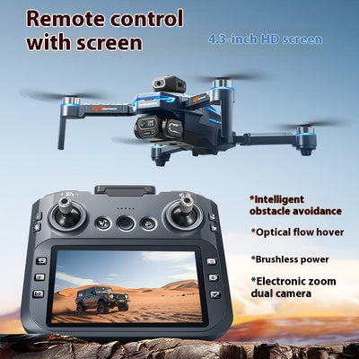 Drone with 4.3-inch HD screen remote control on a desert background