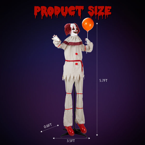 5.7ft Voice-Controlled Clown with Red Light & Sound - Perfect for Halloween Decor (Battery Not Included)
