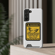 Vibrant Warning Phone Case with Card Holder featuring playful warning sign design for smartphone protection.