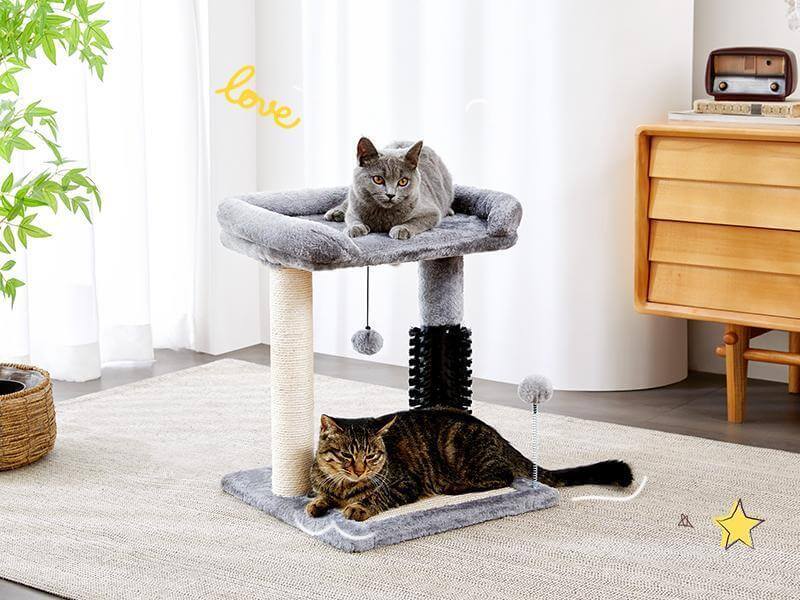Ultimate 4-in-1 Cat Tree: Cozy Bed, Self-Grooming Brush & Sisal Post for Happy Indoor Kittens!