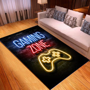 Gaming zone rug with neon lights in a living room setting