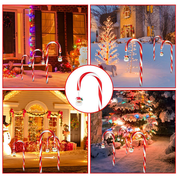 Collage of Christmas decorations featuring candy cane lights in various settings.